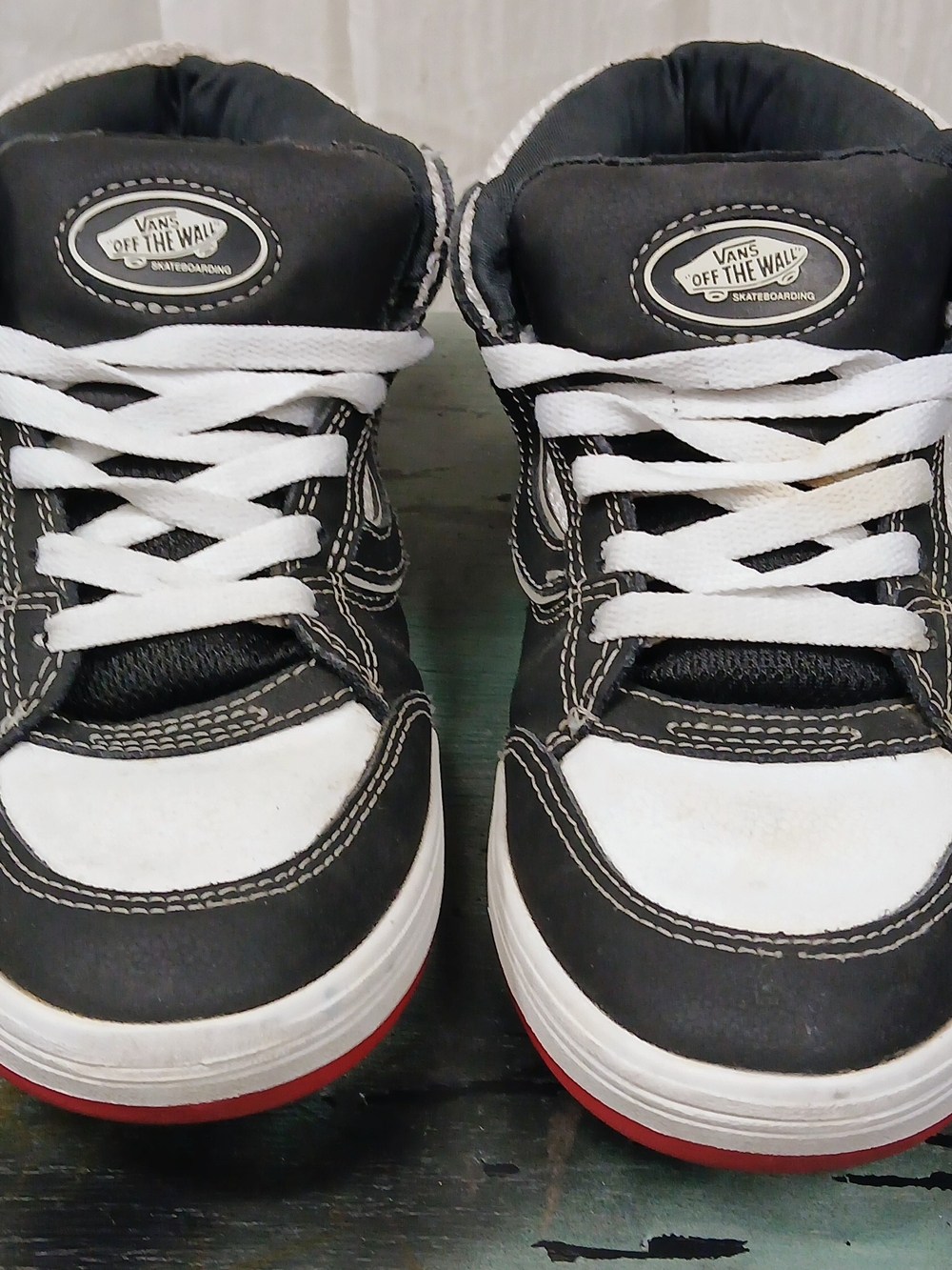 Vans Kids Black & White Skate Shoes with Red Sole